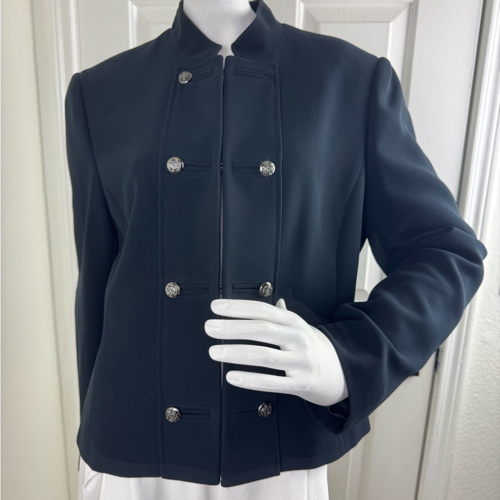 Tahari Blazer Jacket Size 14 Polyester Button Detail Career Office Military